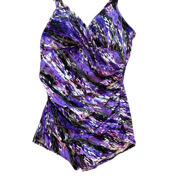 MiracleSuit Purple Animal Print One Piece Swimsuit 12 Trimshaper Tummy Control - Picture 5 of 8